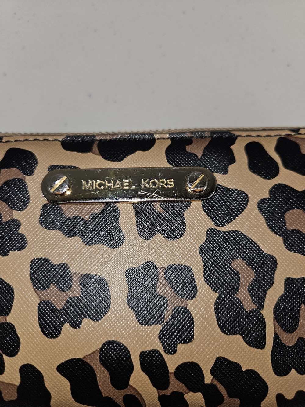 Michael Kors Leopard Zip Wallet in Tan and Black - Picture 2 of 15